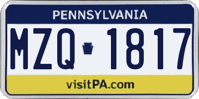 PA license plate MZQ1817