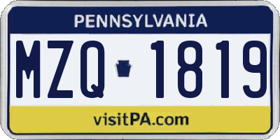 PA license plate MZQ1819