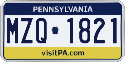 PA license plate MZQ1821