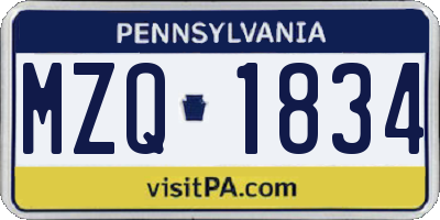 PA license plate MZQ1834