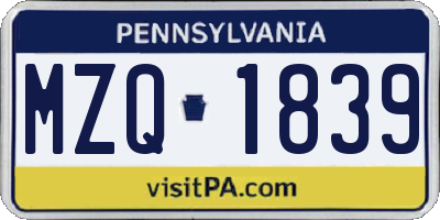 PA license plate MZQ1839