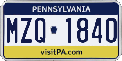 PA license plate MZQ1840