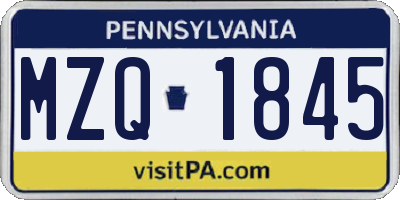 PA license plate MZQ1845