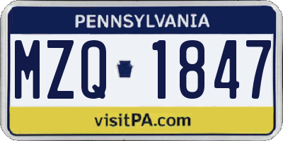 PA license plate MZQ1847