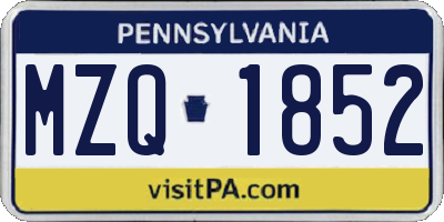 PA license plate MZQ1852