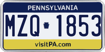 PA license plate MZQ1853