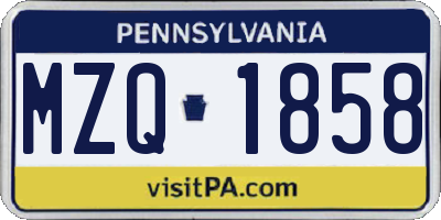PA license plate MZQ1858