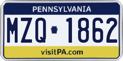 PA license plate MZQ1862