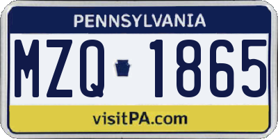 PA license plate MZQ1865
