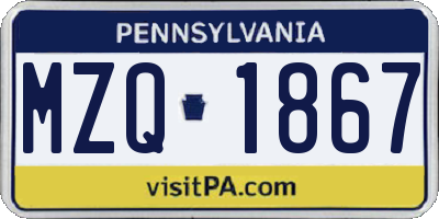 PA license plate MZQ1867