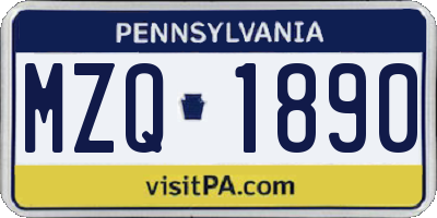 PA license plate MZQ1890