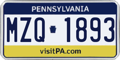 PA license plate MZQ1893