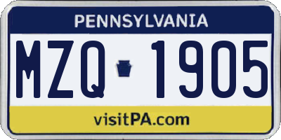 PA license plate MZQ1905