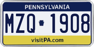 PA license plate MZQ1908