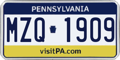 PA license plate MZQ1909