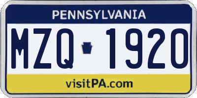 PA license plate MZQ1920