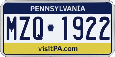 PA license plate MZQ1922