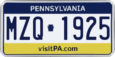 PA license plate MZQ1925