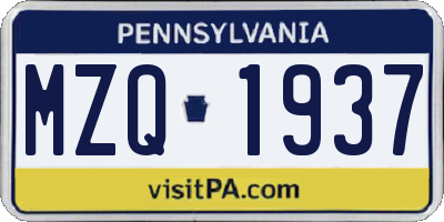 PA license plate MZQ1937