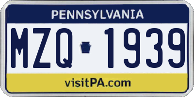 PA license plate MZQ1939