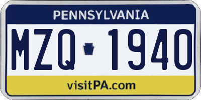 PA license plate MZQ1940
