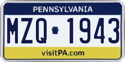 PA license plate MZQ1943