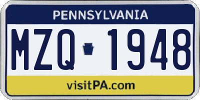 PA license plate MZQ1948