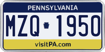 PA license plate MZQ1950