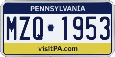 PA license plate MZQ1953