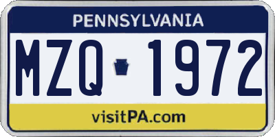 PA license plate MZQ1972