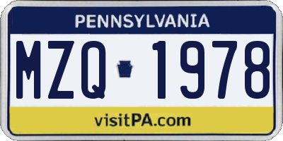 PA license plate MZQ1978