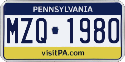 PA license plate MZQ1980