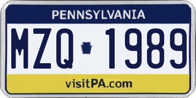 PA license plate MZQ1989