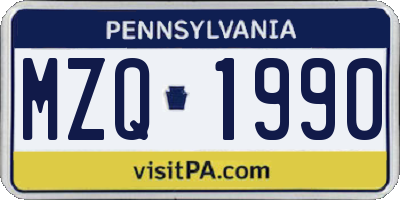 PA license plate MZQ1990