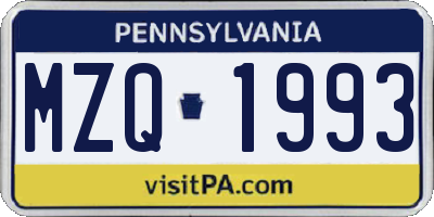 PA license plate MZQ1993