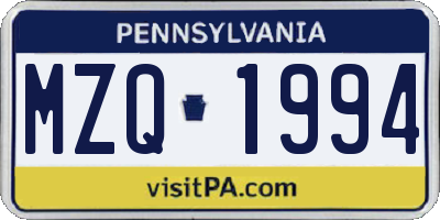 PA license plate MZQ1994