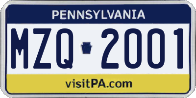 PA license plate MZQ2001