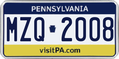 PA license plate MZQ2008