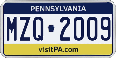 PA license plate MZQ2009