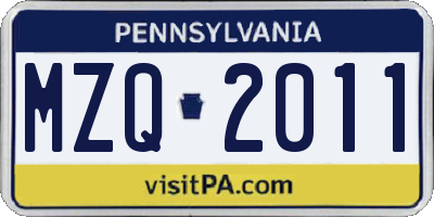 PA license plate MZQ2011
