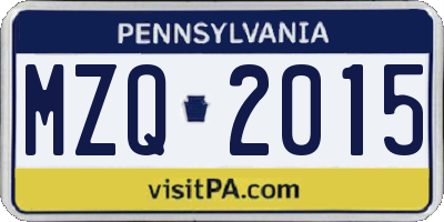 PA license plate MZQ2015