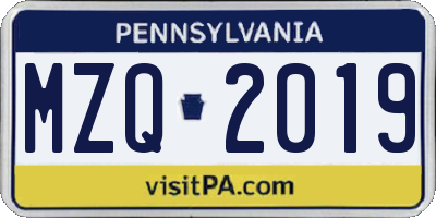 PA license plate MZQ2019