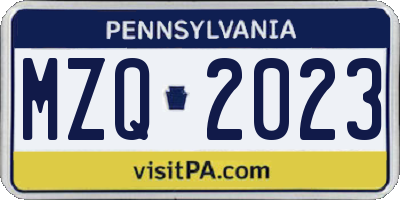 PA license plate MZQ2023