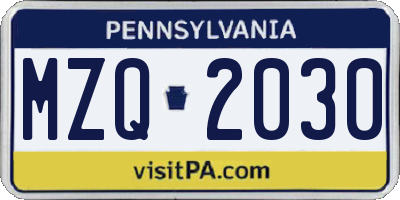 PA license plate MZQ2030