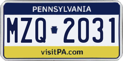 PA license plate MZQ2031
