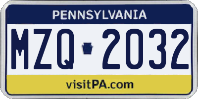 PA license plate MZQ2032