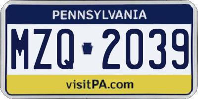 PA license plate MZQ2039
