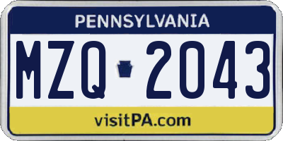 PA license plate MZQ2043