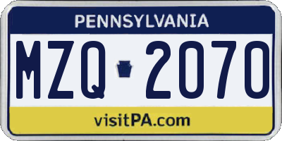 PA license plate MZQ2070