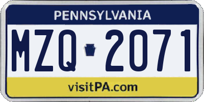 PA license plate MZQ2071
